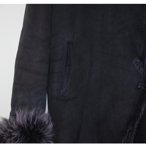 BLUE Duck Shearling Genuine Sheepskin Black Women Coat Size:S (fit S-M - Picture 3 of 8